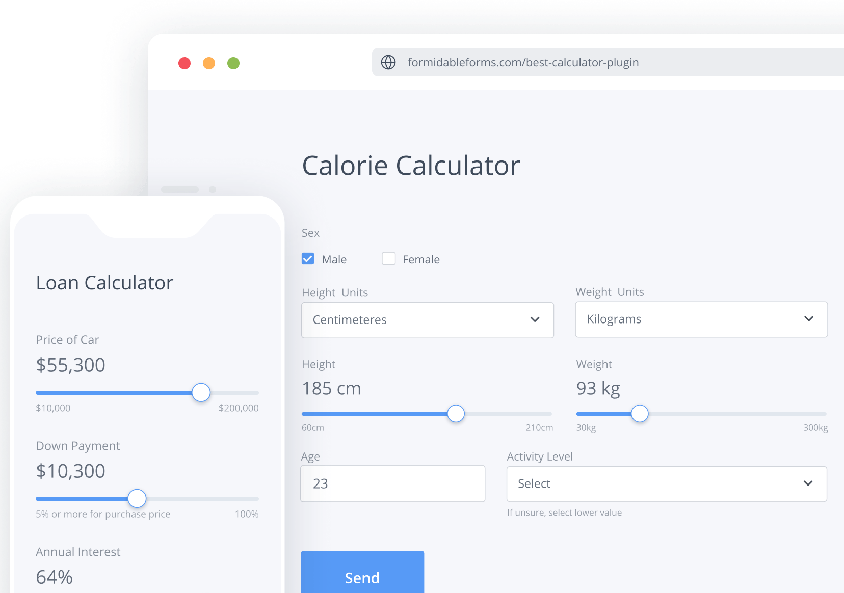 Example of calculators built with Formidable Forms.