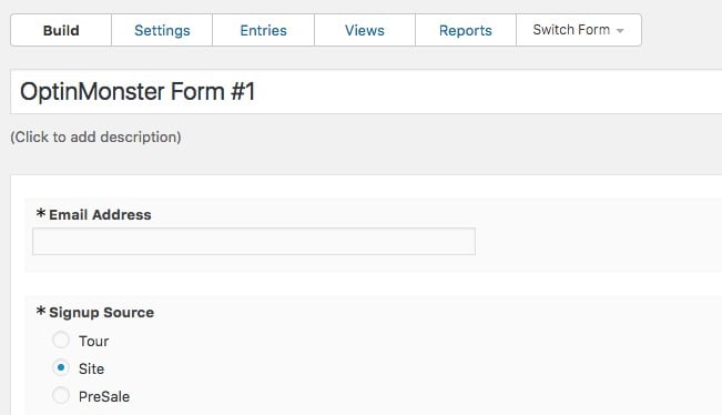 OptinMonster and Formidable Forms Integration with MailChimp list mapping screenshot