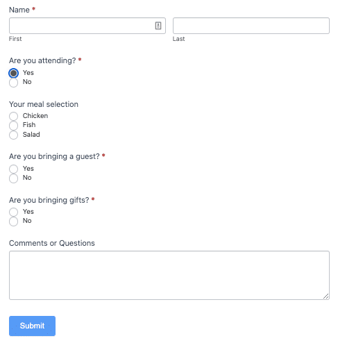 RSVP conditional logic form