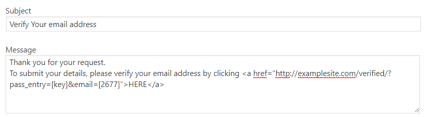 email verification link settings