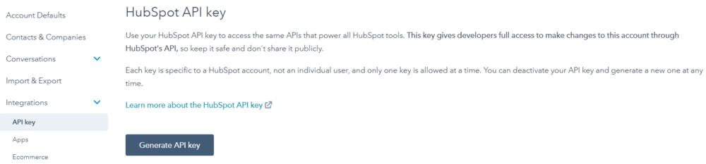 hubspot api key for wordpress