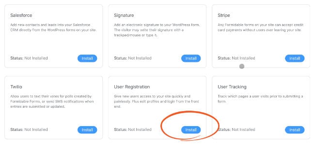 Install user registration add-on