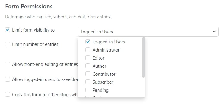 limit form visibility based on user roles