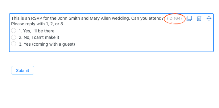 sample of RSVP form with field ID