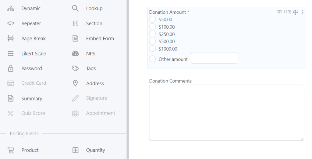 PayPal donation form