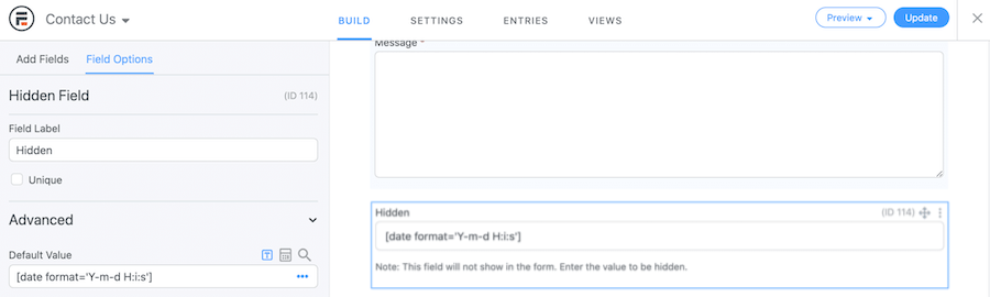 Hidden field with smart date