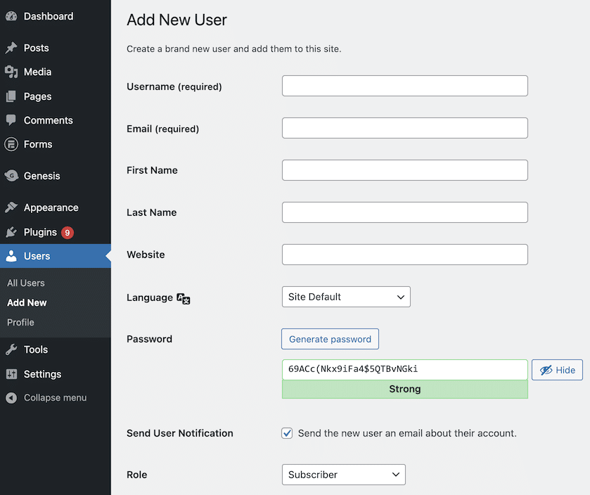 Default WordPress user registration creation with WordPress select user role at registration