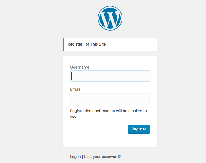 Default WordPress New user login registration