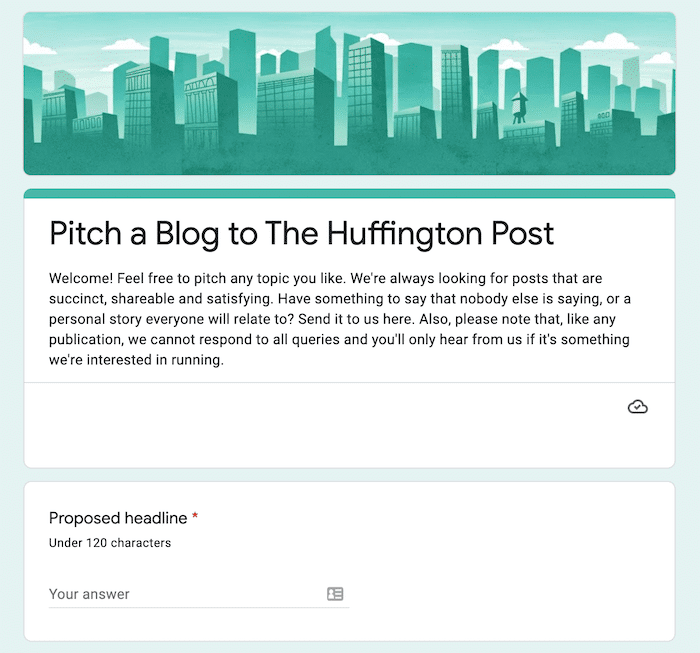 An example of a guest blogging form.