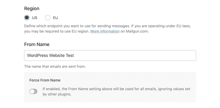 Choosing an endpoint when sending WordPress emails with Mailgun and SMTP.