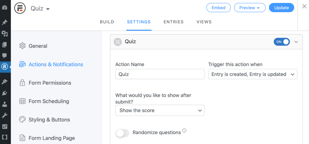 How to score a quiz and display the results automatically. 