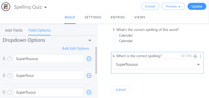 Adding dropdown options