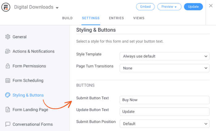 Submit button text editor