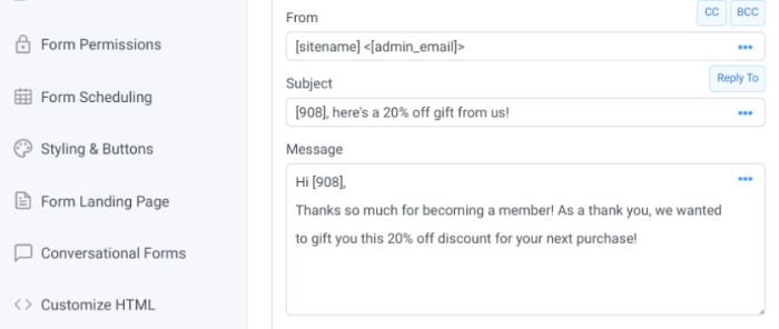 An email personalization example that includs a custom discount message.