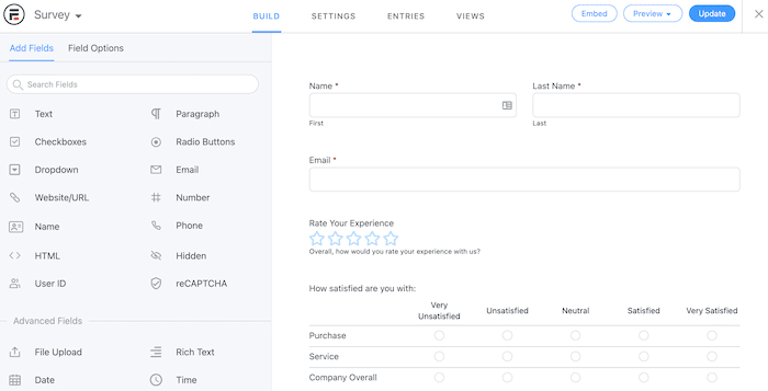 Example of a survey form