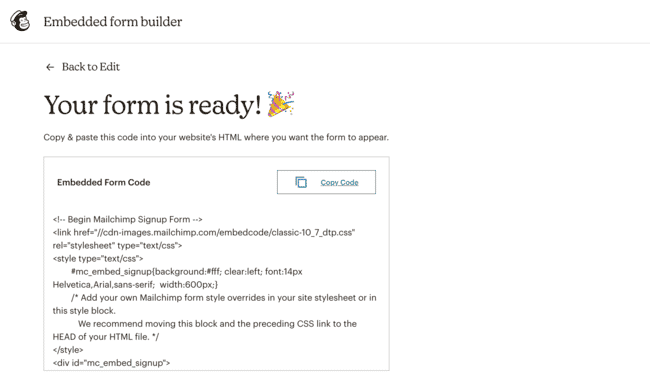 sample Mailchimp signup form embed code
