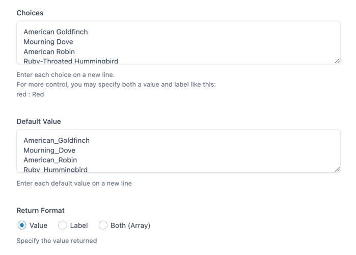 ACF dropdown choice