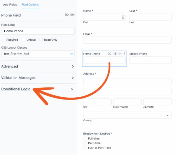 How to set up conditional logic in a form field