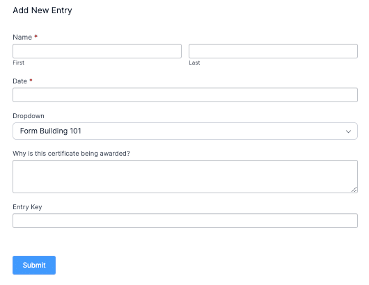 Example form entry