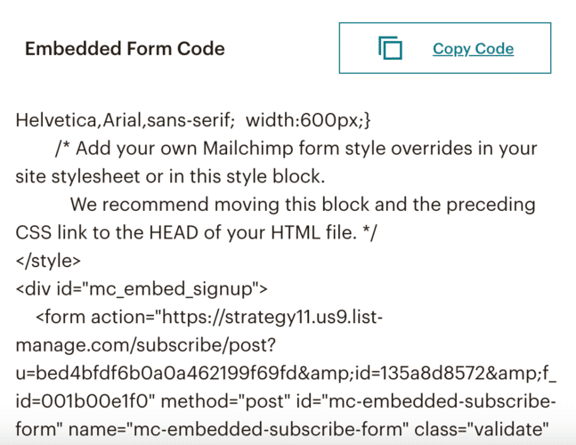 Embedded form code