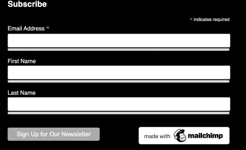 Mailchimp form with white text