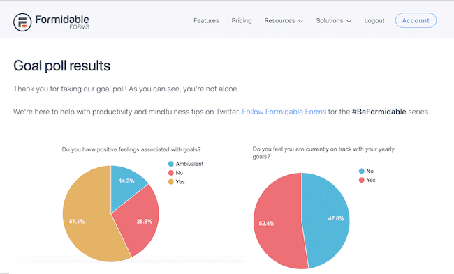 WordPress poll thank you page after form submission showing poll results