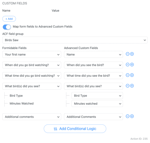 Map your ACF fields to your Formidable fields