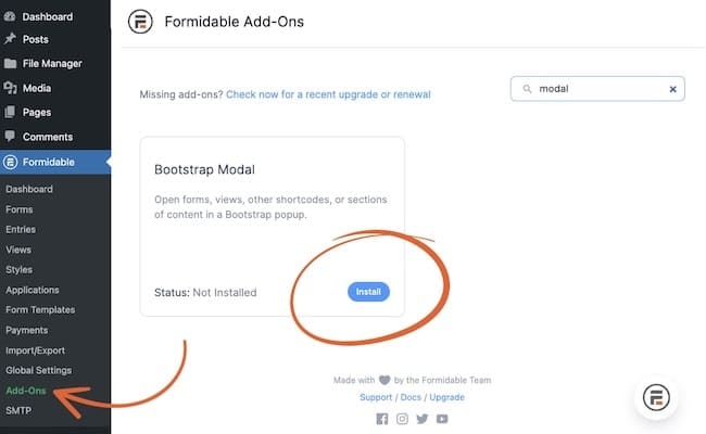 How to install the Formidable Forms Bootstrap modal plugin for WordPress