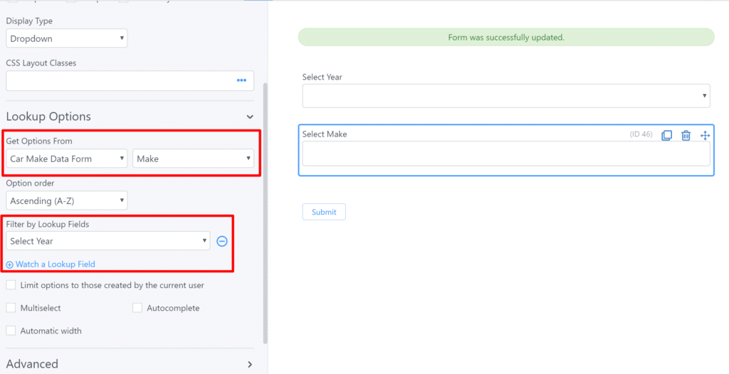 Car make form settings