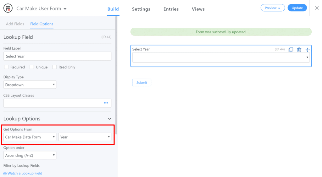 Car make user form