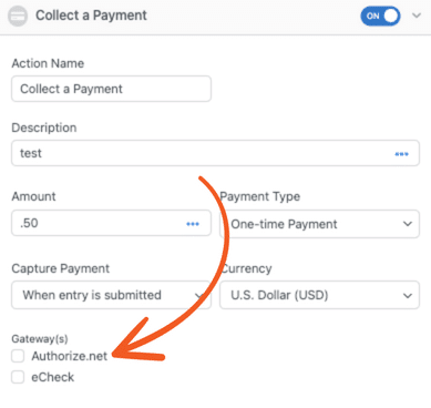 Enable the Authorize.net checkbox in Formidable's settings