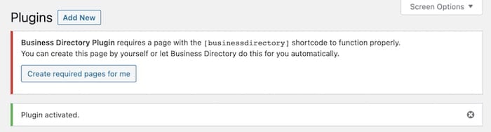 Business Directory asks if you want the required pages to be created for you