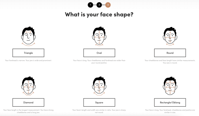 Conditional logic quiz example for face shape