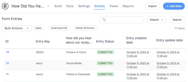 How to view WordPress survey entries