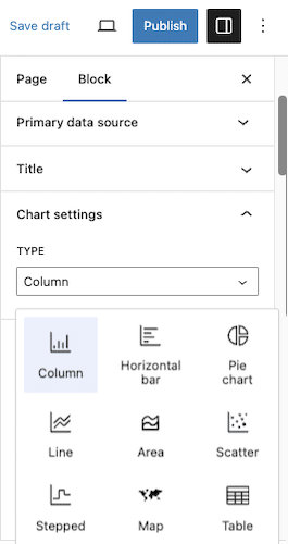 Formidable's WordPress charts and graph block settings