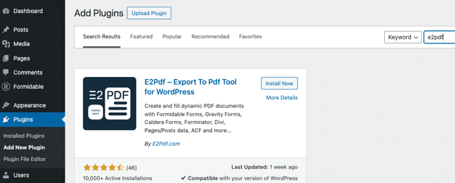 How to install the E2Pdf print to PDF WordPress plugin