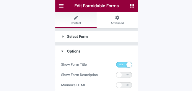 Edit the Formidable settings in Elementor