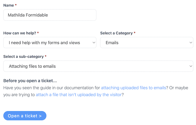 Formidable Forms contact us form with AI field