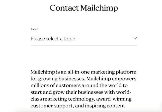 Minimalist contact form example from Mailchimp