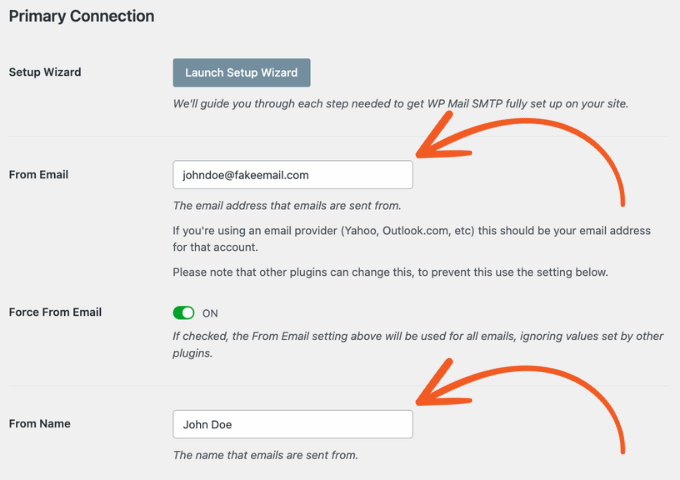 The 'from' settings in WP Mail SMTP