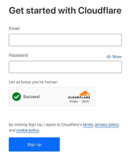 Cloudflare's signup page