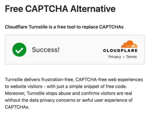 Cloudflare Turnstile homepage