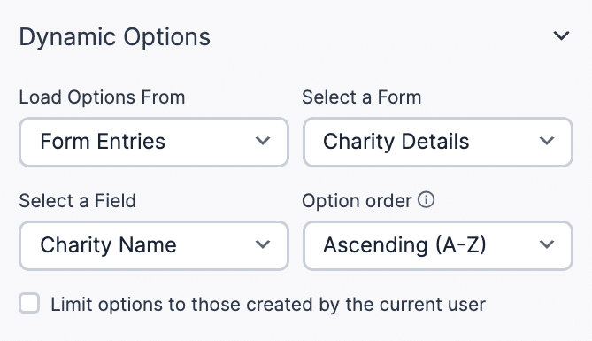 The form's dynamic options settings in Formidable Forms