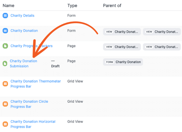 An arrow points to the Charity Donation Submission page in the application dashboard