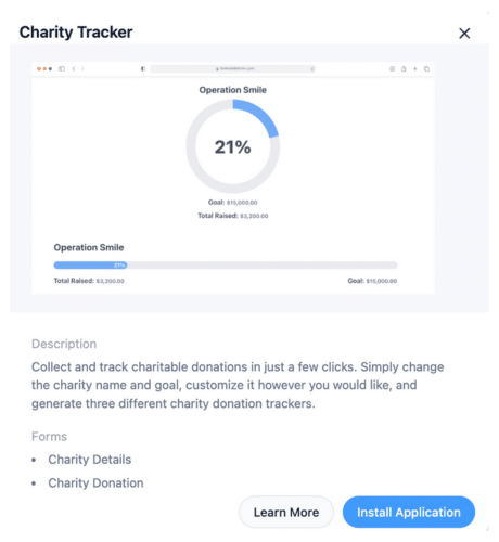 Formidable Forms charity tracker with a circle progress bar 