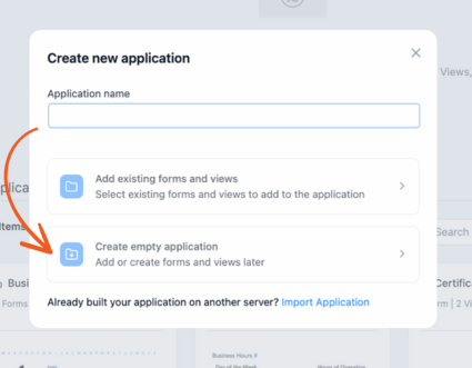 Create an empty application button in Formidable Views