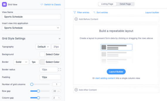 Formidable Views layout builder