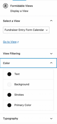 The customization settings in WordPress for the Formidable Calendar