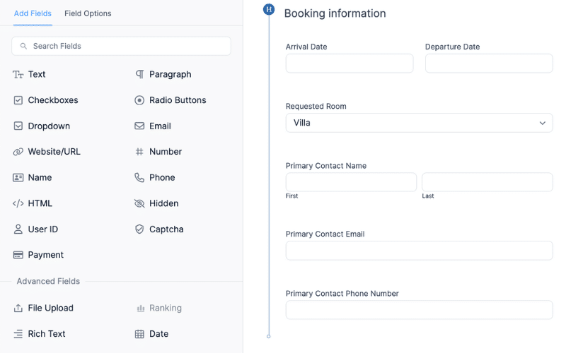 An example hotel booking form