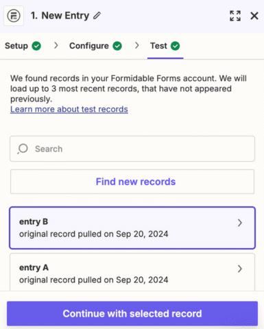 New Entry settings with Entry B highlighted